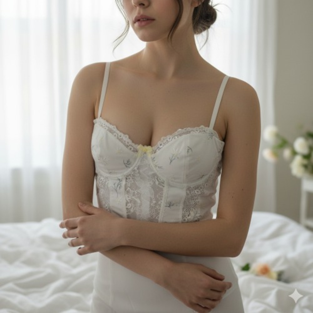 International Concepts Intimates Corset Bra – White Daisy | XL |‎ Floral Lace